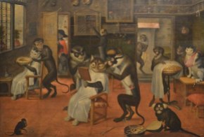 Barbería con monos y gatos (Escuela de Teniers, S. XVII)
